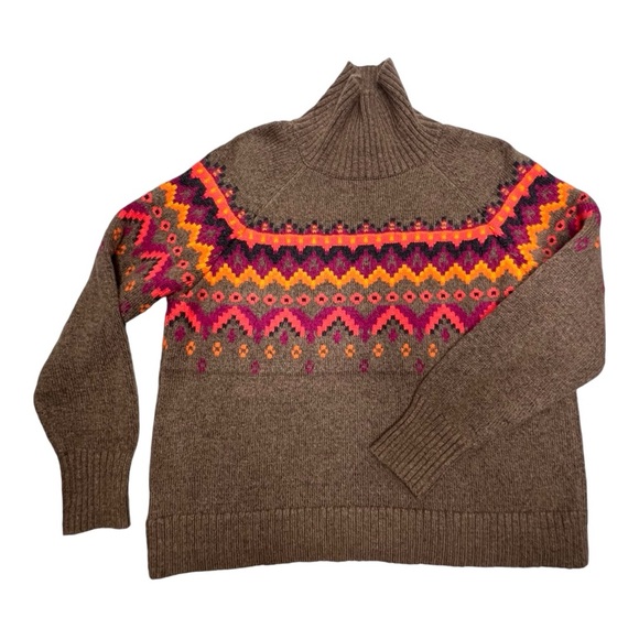 LOFT Lou & Grey Maple Heather Fairisle Wool Blend Turtleneck Pullover Sweater - Picture 3 of 15